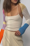 Sexy Patchwork Hollowed Out Cardigan Collar Outerwear