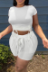 Fashion Solid Draw String O Neck Short Sleeve Two Pieces