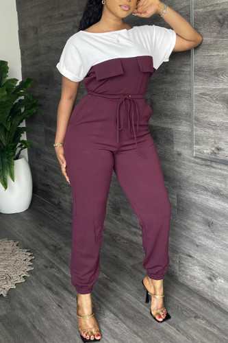 Fashion Casual Solid Patchwork Contrast O Neck Regular Jumpsuits