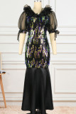 Elegant Solid Sequins Patchwork V Neck Trumpet Mermaid Plus Size Dresses