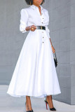 Casual Solid Patchwork Buckle Turndown Collar Dresses(Without Belt)