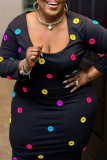 Casual Solid Patchwork Buttons U Neck One Step Skirt Plus Size Dresses