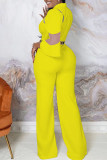 Sexy Solid Patchwork O Neck Straight Jumpsuits(Without Belt)