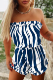 Fashion Casual Striped Print Patchwork Backless Strapless Regular Rompers