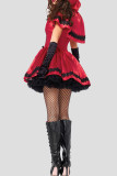 Halloween Fashion Patchwork Hollowed Out With Bow Hooded Collar Short Sleeve Dress