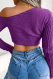 Fashion Casual Solid Patchwork Oblique Collar Tops