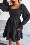 Fashion Casual Solid Patchwork Square Collar Long Sleeve Dresses