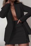 Casual Solid Patchwork Turn-back Collar Long Sleeve Two Pieces