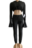 Sexy Solid Patchwork Hooded Collar Long Sleeve Two Pieces