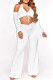Fashion Sexy Solid Hollowed Out Frenulum Backless Halter Long Sleeve Two Pieces