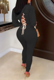 Fashion Solid Patchwork V Neck Long Sleeve Two Pieces