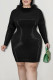Fashion Sexy Solid Sequins Patchwork Feathers O Neck One Step Skirt Plus Size Dresses