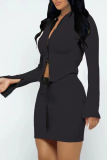 Sexy Solid Patchwork Zipper Collar Long Sleeve Two Pieces