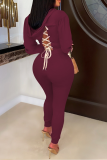 Fashion Solid Patchwork V Neck Long Sleeve Two Pieces