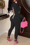 Fashion Solid Patchwork V Neck Long Sleeve Two Pieces