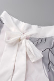 Elegant Print Bandage Patchwork Buckle Fold Without Belt O Neck Long Sleeve Dresses