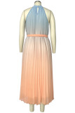 Fashion Sexy Plus Size Gradual Change Print Fold O Neck Sleeveless Dress