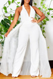 Sexy Solid Patchwork Backless V Neck Straight Jumpsuits