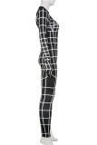 Fashion Casual Print Patchwork Turtleneck Skinny Jumpsuits