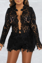 Sexy Patchwork Lace V Neck Long Sleeve Two Pieces