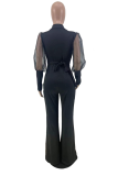 Fashion Solid Without Belt Mesh V Neck Boot Cut Jumpsuits