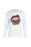 Fashion Street Lips Printed Patchwork O Neck Tops