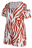 Fashion Casual Striped Print Hollowed Out V Neck Regular Rompers
