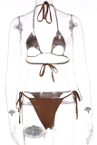 Sexy Solid Hollowed Out Draw String Swimwears