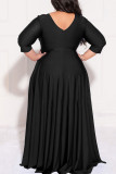 Casual Solid Patchwork Fold V Neck A Line Plus Size Dresses