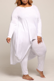 Fashion Solid Flounce O Neck Plus Size Two Pieces