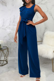 Casual Solid Patchwork Flounce Asymmetrical Straight Jumpsuits
