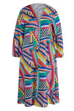 Fashion Casual Print Patchwork Plus Size Overcoat