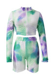 Casual Sportswear Print Patchwork Zipper Collar Long Sleeve Two Pieces
