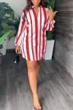 Fashion Casual Striped Print Bandage Patchwork With Belt V Neck Straight Dresses