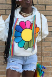 Fashion Casual Print Patchwork Hooded Collar Tops