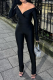 Sexy Solid Patchwork V Neck Long Sleeve Two Pieces