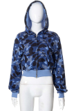 Fashion Camouflage Print Patchwork Hooded Collar Outerwear