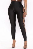 Fashion Casual Solid Hollowed Out Skinny High Waist Pencil Trousers