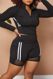 Fashion Casual Sportswear Striped Patchwork Zipper Collar Long Sleeve Two Pieces