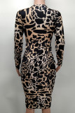 Sexy Print Leopard Patchwork Fold V Neck Pencil Skirt Dresses