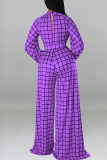 Casual Plaid Print Patchwork O Neck Straight Jumpsuits
