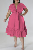 Casual Solid Patchwork Fold With Bow V Neck A Line Plus Size Dresses