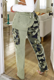 Fashion Camouflage Print Patchwork Regular Denim Jeans