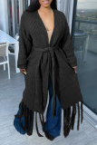 Casual Solid Tassel V Neck Outerwear