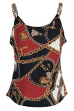 Sexy Print Patchwork Chains Spaghetti Strap Tops