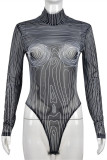Sexy Casual Print See-through Turtleneck Skinny Bodysuits