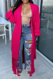 Casual Solid Tassel V Neck Outerwear