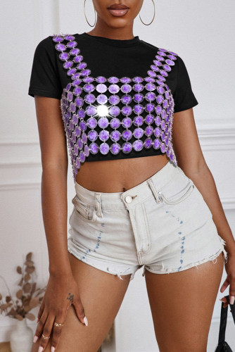 Sexy Casual Patchwork Solid Hollowed Out Backless Square Collar Tops