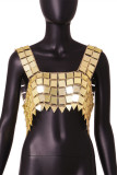 Sexy Patchwork Solid Chains Square Collar Tops