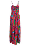Fashion Sexy Print Hollowed Out Backless Spaghetti Strap Long Dress Dresses